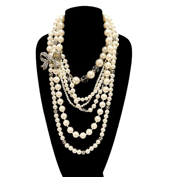 White House Black Market Jewelry - WHITE HOUSE BLACK MARKET | NWT | Pearl Statement Necklace w Silver Bow Brooch